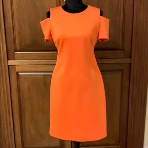 Stretch fabric orange cold shoulder dress